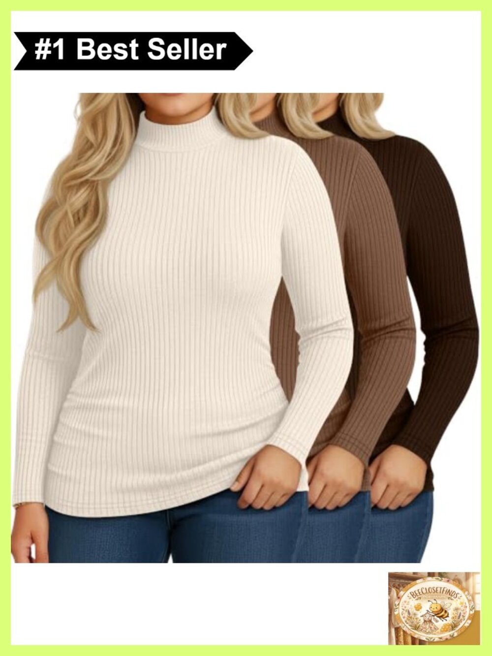 3 Pack Womens Plus Size Ribbed Turtleneck Long Sleeve Base Layer Top